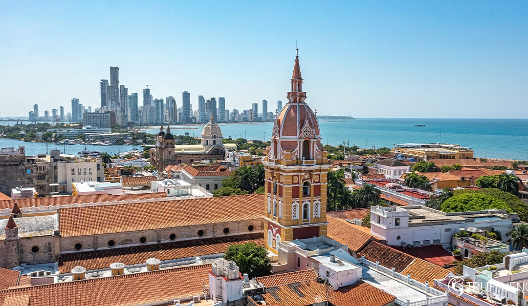 Drone image of Cartagena, Colombia from above. Bocagrande, Centro Historico | Cultural Differences When Working with Colombia Based Employees