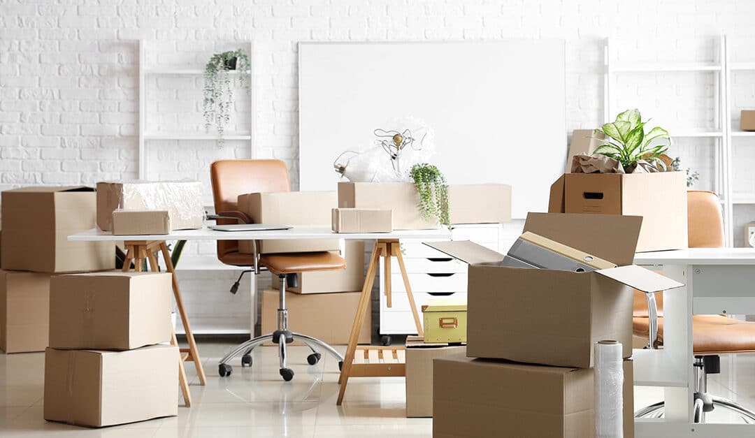 Modern office being packed up for a corporate relocation