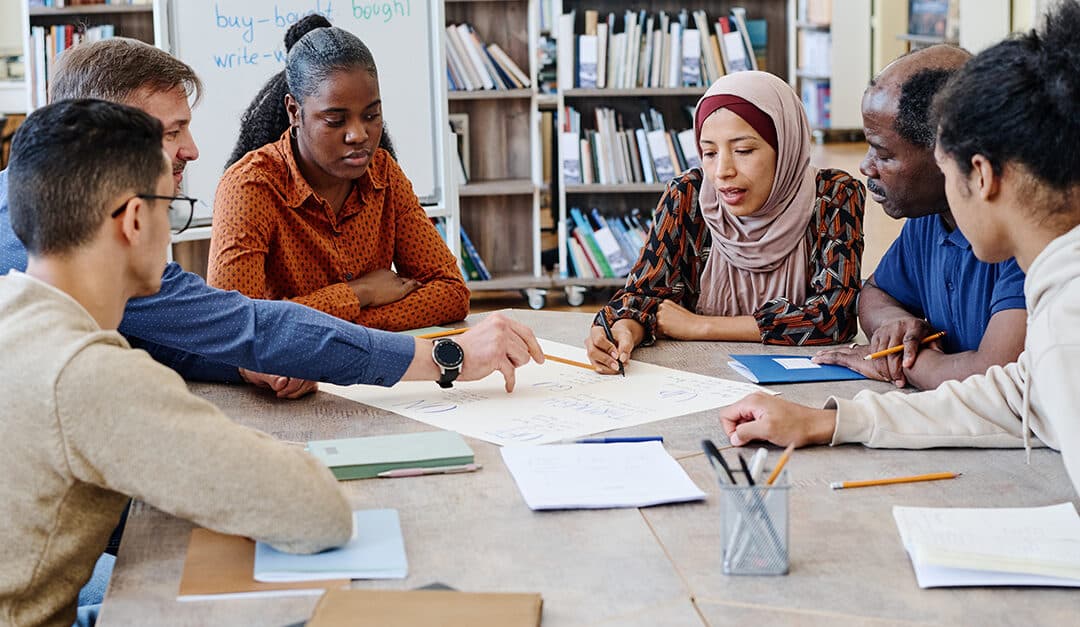 Group of international students in a language learning class